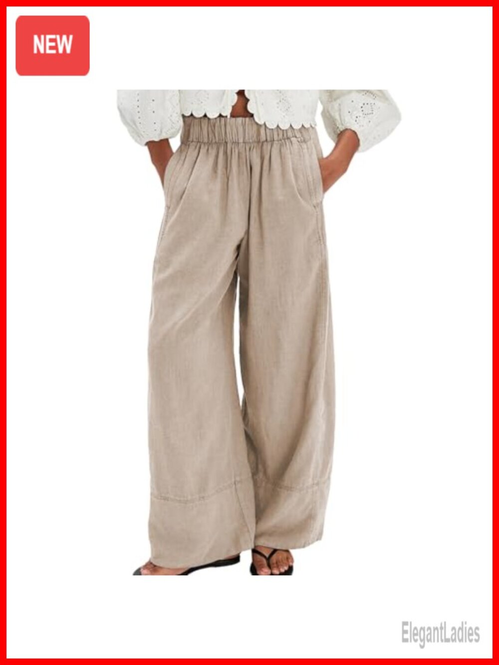 Wide Leg Linen Pants Casual Palazzo Boho Beach Pants with Pockets